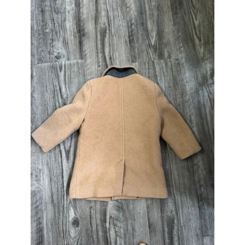 Camel color Gap Kids wool-blend coat features a notched collar button front. 2T